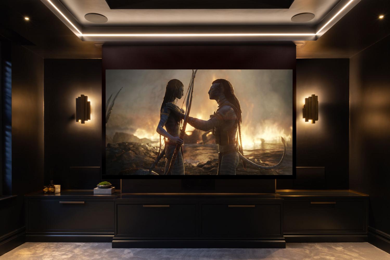 Media wall with projector screen