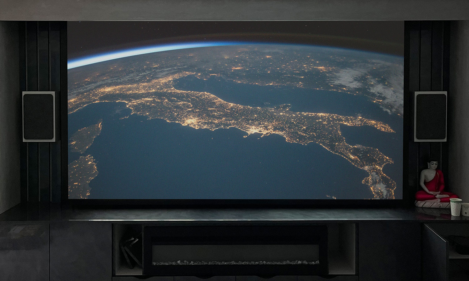 Projector Screen on media wall