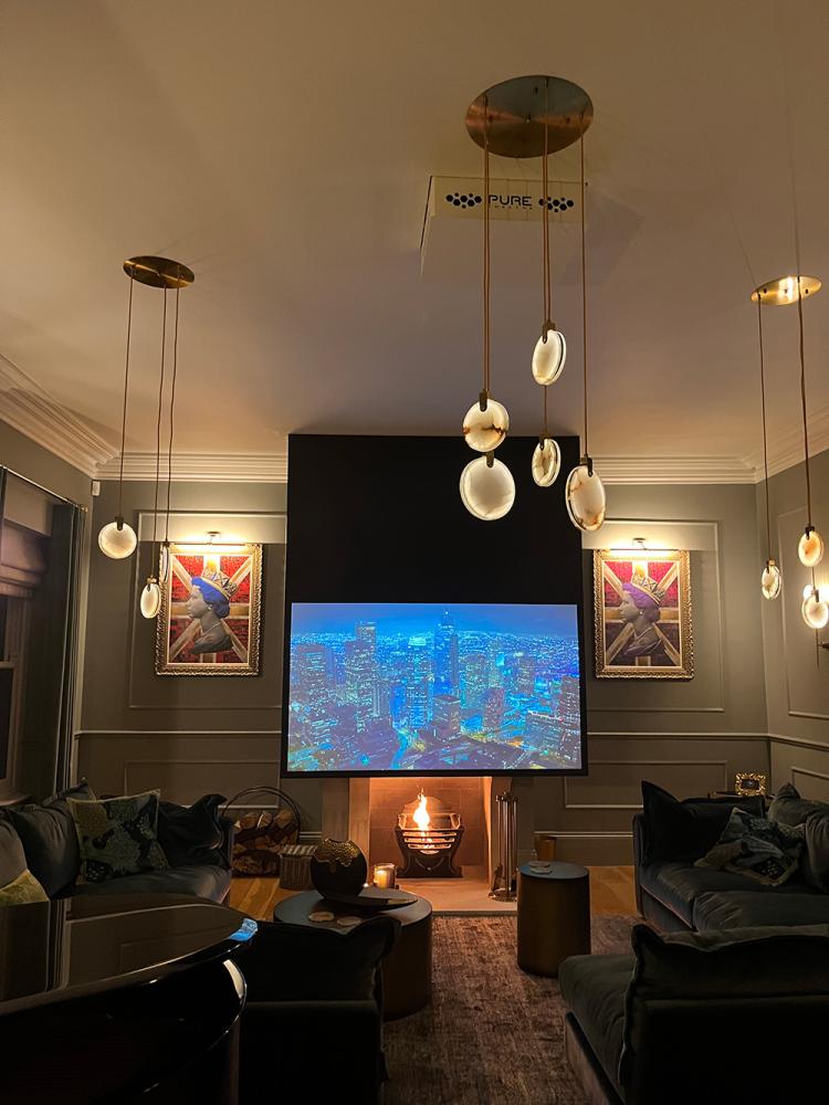 Projector screen in luxury living room