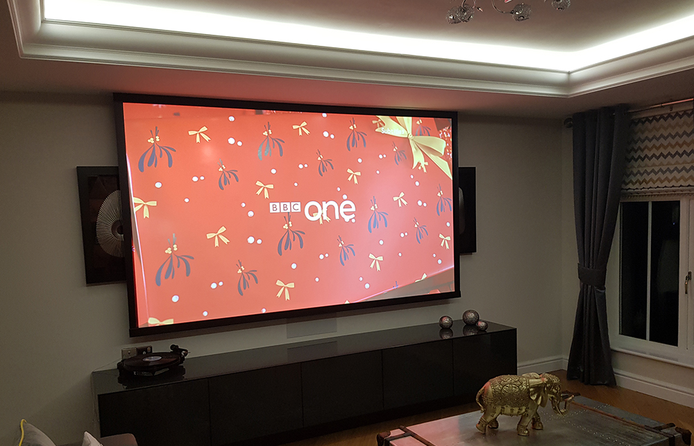projector screen in living room