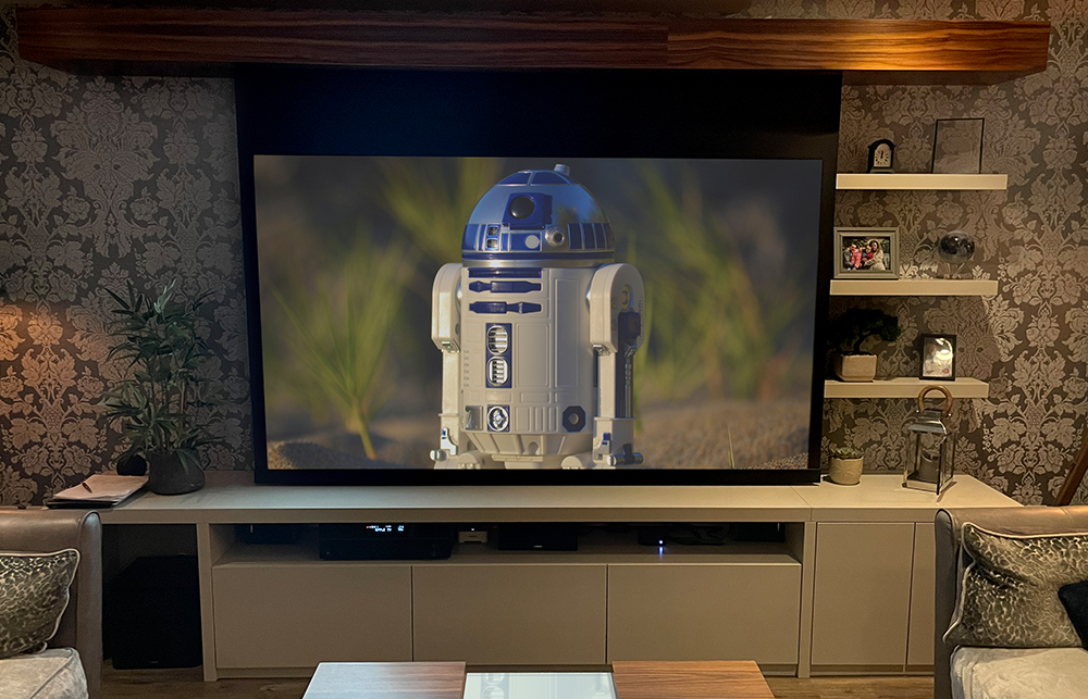 Media Wall with projector screen coming out of shelf