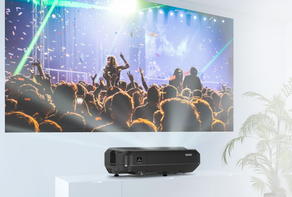 Epson EH‑LS100 Ultra Short Throw Laser Projector on wall
