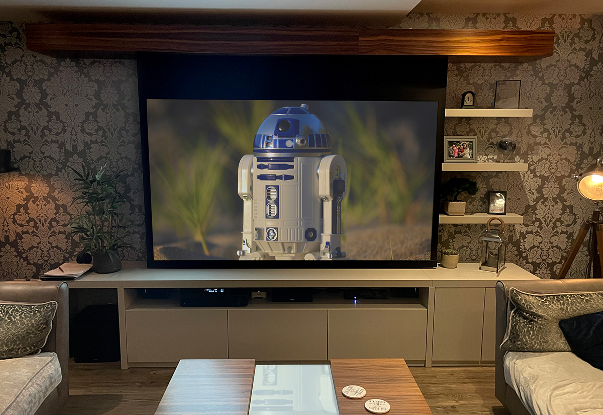Projector screen in shelf