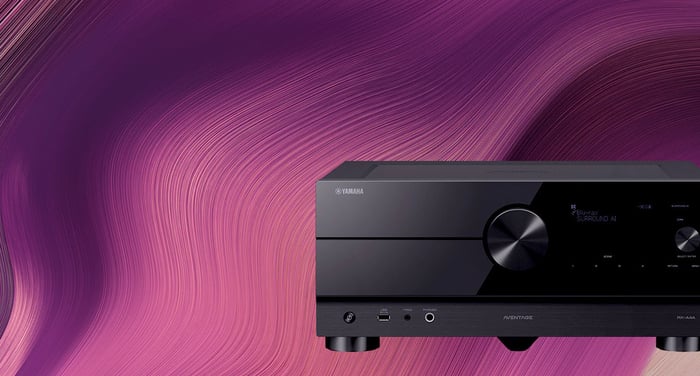 Yamaha RX-A4A AV Receiver in Black with a pink design background